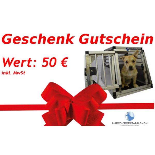 Geschenkgutschein für Heyermann Hundetransportboxen (Gutscheinwert 50 Euro)