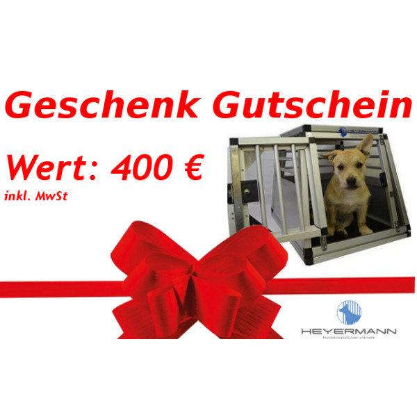 Geschenkgutschein für Heyermann Hundetransportboxen (Gutscheinwert 400 Euro)