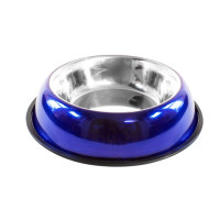 Edelstahl Futter-/Wassernapf für Hunde & Katzen mit Anti-Rusch Gummiring (Spülmaschinenfest, Stylisch)  Blau, 2800 ml